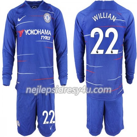Fotbalový Dres Chelsea Willian 22 Dětské Domácí 2018/19 Dlouhý Rukáv